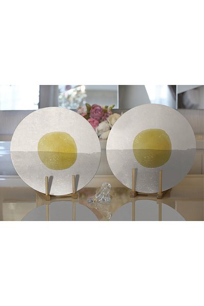 Realhomes Σετ 2 Sun & Moon Artistic Illustrated Ψηφιακά τυπωμένα διακοσμητικά στρογγυλά σουπλά & σουπλά