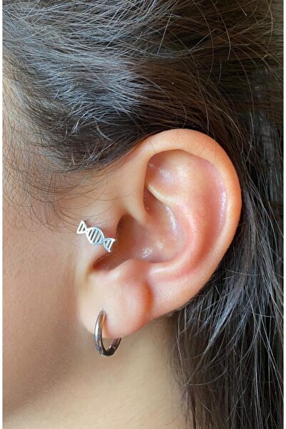 Jaida Moda Unisex Gri Dna Figür Cerrahi Çelik 6 mm Tragus Helix Piercing
