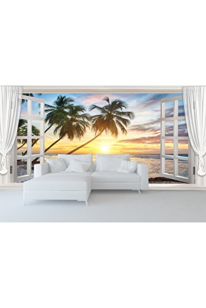 umut gergi tavan Palmiye Gün Batımı Duvar Kağıdı Tek Parça