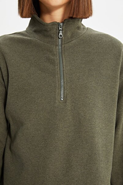 Trendyol Collection Khaki Thessaloniki/Knitwear Look Zip Límec Regular/Normal Fit Pletená mikina TWOAW22SW0732