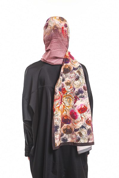19V69 ITALIA Powder Brown Shawl Floral Pattern Elegante Series with Scarf Hanger and Gift Set 75x200 Cm