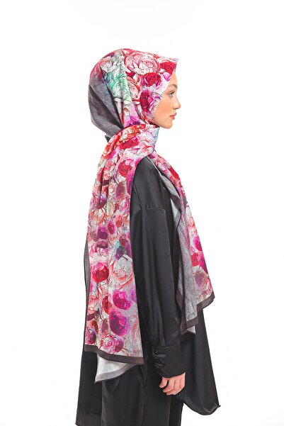 19V69 ITALIA Anthracite Brown Shawl Floral Pattern Elegante Series with Scarf Hanger 75x200 Cm