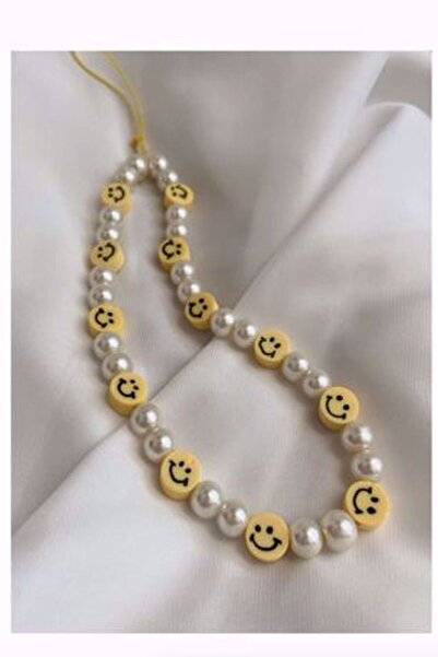 Limed Design Smiley Gülen Yüz Fimo İnci Telefon Charmı Ipi Askısı