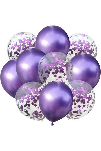 parti sürprizi Purple Balloon Bunch with Confetti 10 Pieces