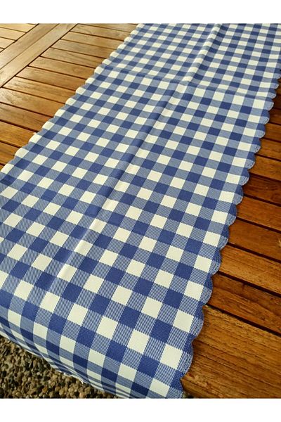 Alize Home Runner de tăiere cu laser cu imprimeu digital în carouri bleumarin