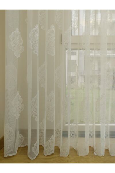 perdealemi Damask Patterned Custom Knitted Textured Tulle Curtain, 400x260, Normal Pleat, 1/2.5