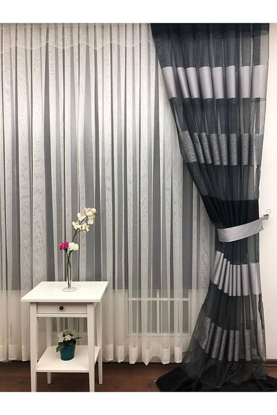 perdealemi Plain Tulle Curtain - Ecru Color Skirt Folded 150x270 Tight Pleat 1/3