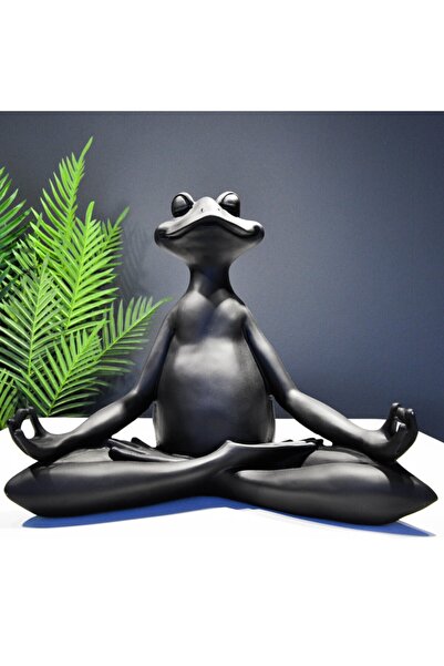 evdenkonsept Yoga Yapan Siyah Kurbağa Heykeli Büyük Biblo