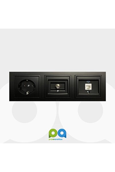 ELBİ Zena Üçlü Takım Topraklı Priz Uydu Prizi Telefon Prizi Üçlü Çerçeve Mat ...