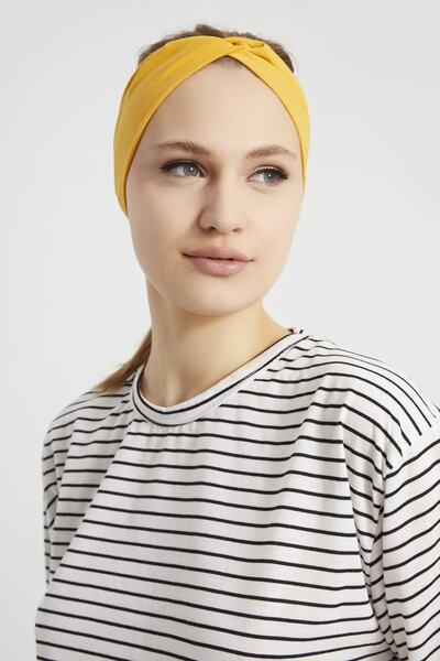Butikgiz Bandana de păr pentru femei, cu design de boutique, galben muștar, extra moale, elastică, naturală, pieptănată din bumbac
