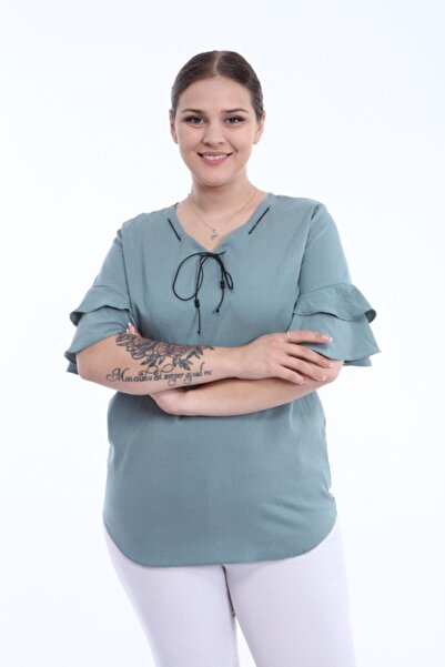 Lir Women's Plus Size Flounce Sleeve Blouse Green L2319