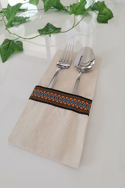 Emtory Home 6 Pieces Ethnic Striped Linen Spoon Holder Serving Presentation