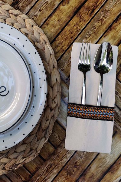 Emtory Home 6 Pieces Ethnic Striped Linen Spoon Holder Serving Presentation