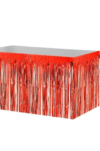 TATLI GÜNLER Red Tasseled Metalized Table Skirt