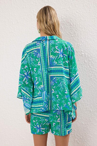 Trendyol Collection Flower Pattern 100% Cotton Shirt Shorts & Tbess25Au00033 Plage Set