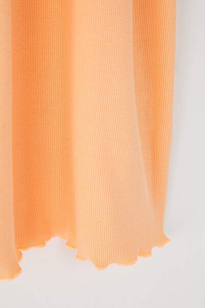 TRENDYOLKIDS Orange Girl Cotton Stretchy Mini Embroidered Knitted Dress Tkdss25El00008