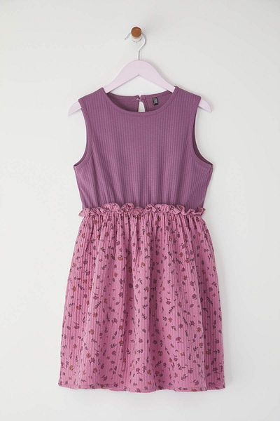 TRENDYOLKIDS Purple Child Briefly - 100% Cotton Floral Waistband Especially Sleeveless Mini Tkdss25El00080