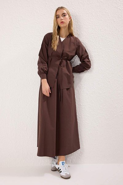 Trendyol Modest Καφέ βαμβακερή υφαντή φούστα TCTSS25US00051