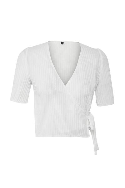 Edit by Trendyol Ecru Textured Fabric Double Breasted Wrap Regular Woven Blouse Tedss25Bz00009