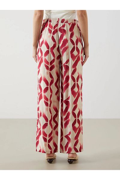 LC Waikiki Patterned Wide Leg Women's Trousers with Elastic Waist