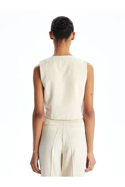 LC Waikiki V-Neck Linen Blended Women's Classic Vest