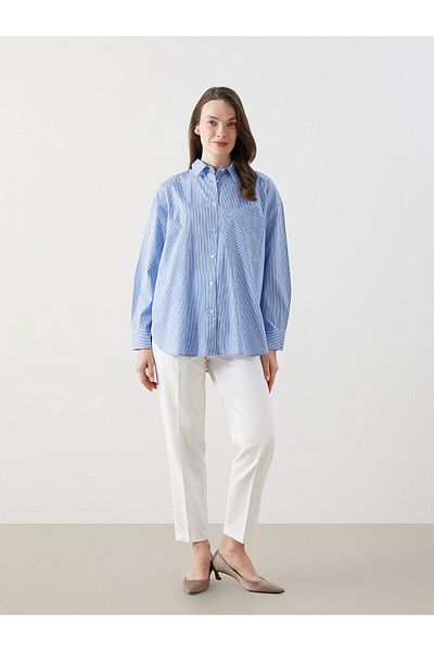 LC Waikiki Cămașă de damă din poplin oversize cu dungi