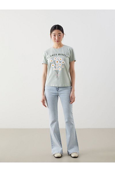 LC Waikiki Tricou de damă cu gât cu flori