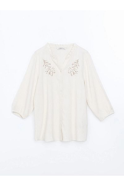 LC Waikiki Γυναικεία μπλούζα με λαιμόκοψη Floral Linen Mixed