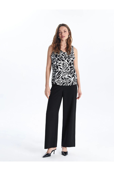 LC Waikiki Black Elastic Waist Wide Leg Women's Trousers