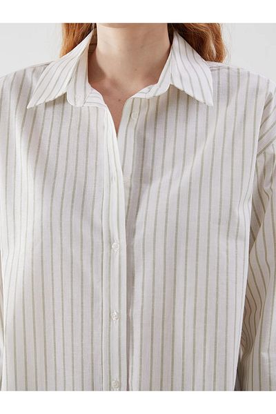 LC Waikiki Ριγέ Oversize Γυναικείο Πουκάμισο Μικτό Λινό