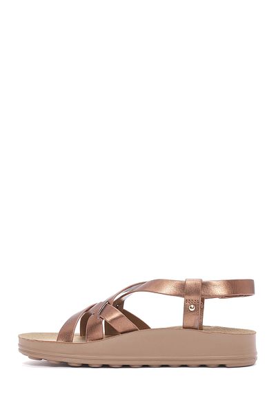 Derimod Women's Bronze Thick Soled Metallic Sandals 25Sfe465132