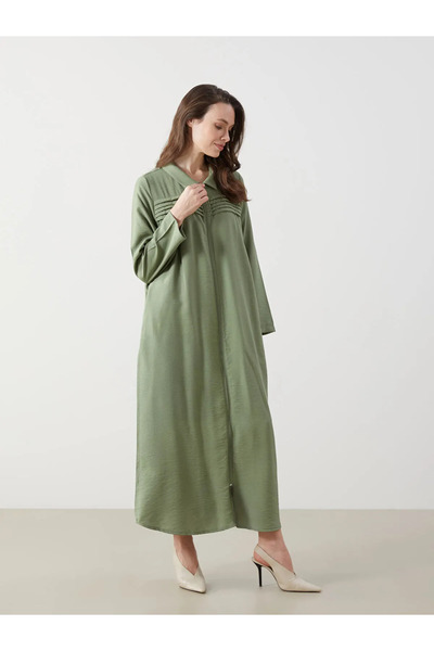 LC Waikiki Khaki Shirt Collar Linen Look Dress