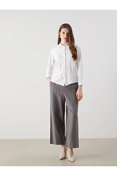 LC Waikiki Gray Elastic Waist Wide Leg Women's Trousers