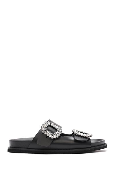 Derimod Women's Black Buckle Stone Slippers 25Sfe400918
