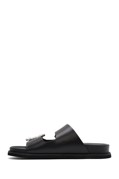 Derimod Women's Black Buckle Stone Slippers 25Sfe400918