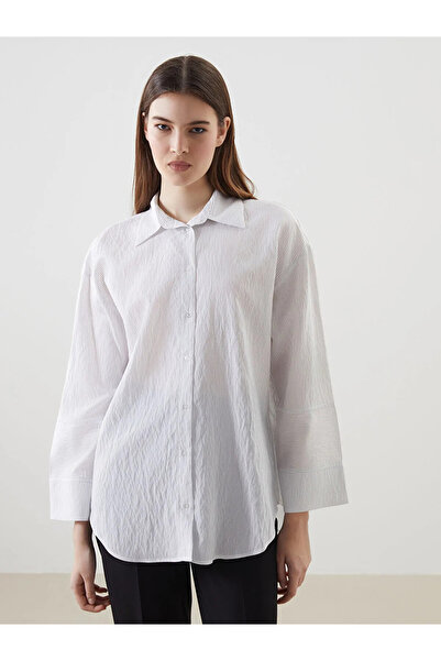 LC Waikiki Ecru Striped Oversize Women's Shirt Tunic