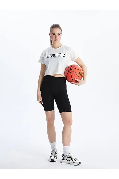 LC Waikiki Γυναικείο αθλητικό μπλουζάκι Crew Neck Printed Crop