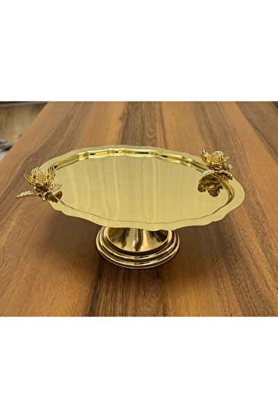 SEVA ÇELİK GOLD RENK ÇELİK GOLD AYAKLI OVAL GÜL AKSESUARLI KEK KURABİYE STANDI 1 ADET