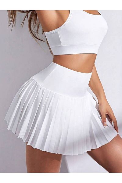 LEONE KOLEKSİYON High Waist Pleated Mini Shorts Skirts, Casual Skirts, Scuba Fabric