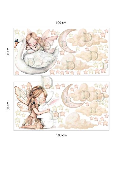 KT Decor Little Fairy and Cute Swan Girl's Room Wall Sticker Set