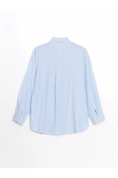 LC Waikiki Cămașă oversize pentru femei în amestec de in dungi