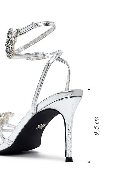 Derimod Women's Silver Ankle Buckle Stone Thin Heeled Sandals 25Sfe481932