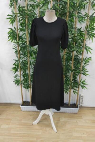 Mossta Φόρεμα Midi Crepe με άνετη εφαρμογή με μπαλόνι μανίκια - Μαύρο