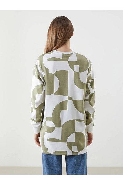 LC Waikiki Crew Neck Patterned Oversize Women's Sweatshirt Tunic