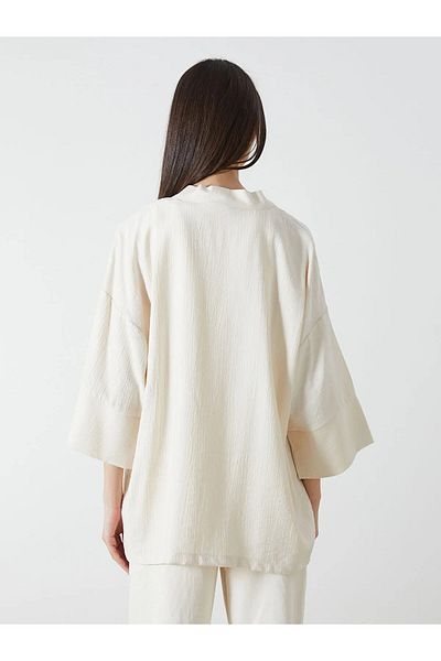LC Waikiki Shawl Collar Plain Oversize Linen Look Women's Kimono