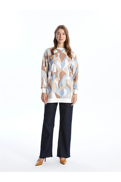LC Waikiki Crew Neck Patterned Women's Sweatshirt Tunic