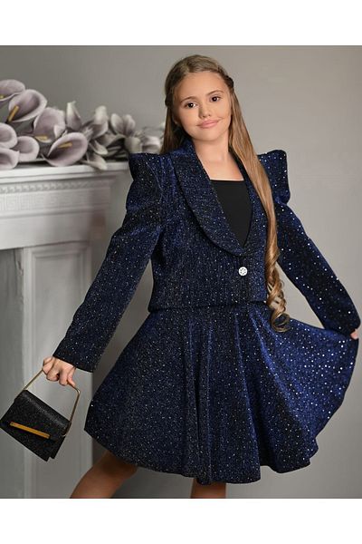 By Feyza Kids Collection Girl Glitter Princess Suit Jacket&Skirt&Blouse&Bag 4 Piece Combo