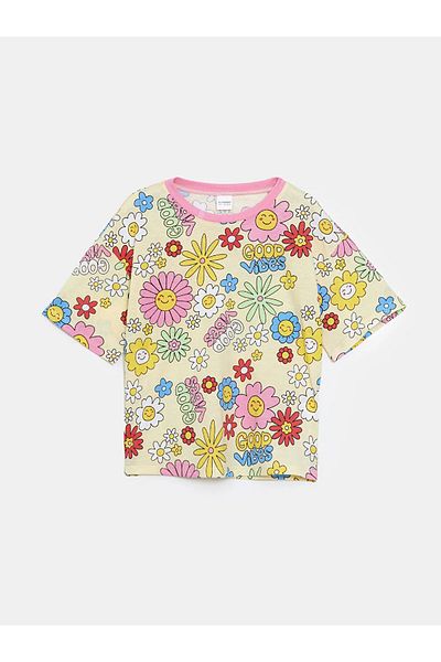 LC Waikiki Crew Neck Floral Girls' Shorts Pajamas Set
