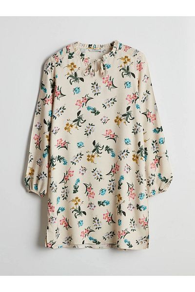 LC Waikiki Lace-Up Collar Floral Women's Tunic