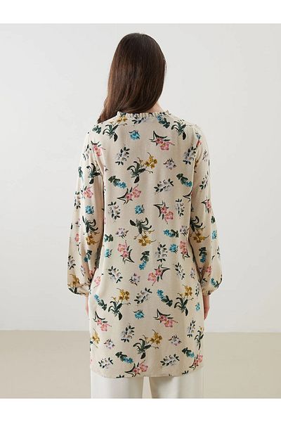 LC Waikiki Lace-Up Collar Floral Women's Tunic